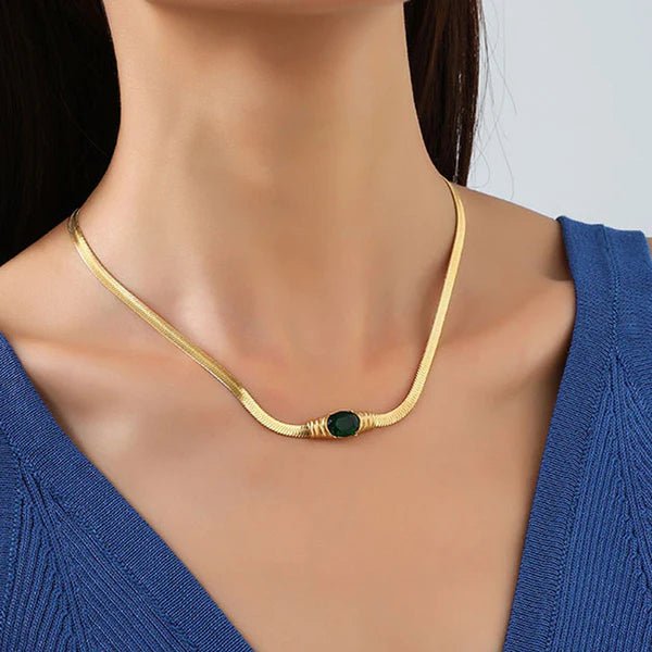 Gold Plated Stainless Steel Anti Tarnish Stone Studded Snake Chain Pendant - Aurvi