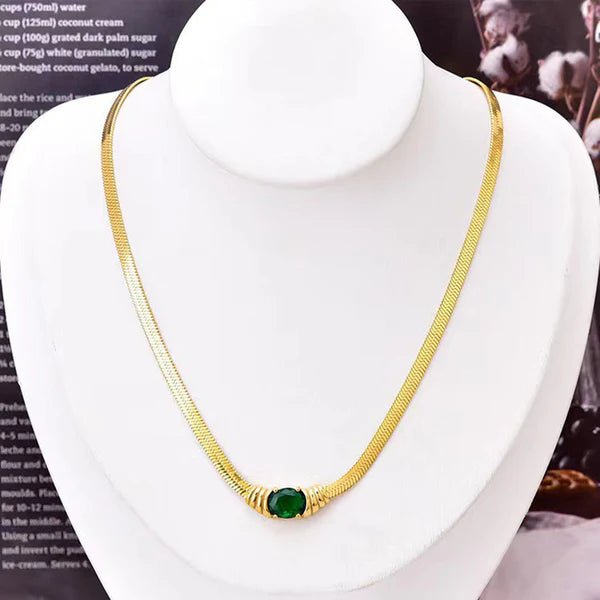 Gold Plated Stainless Steel Anti Tarnish Stone Studded Snake Chain Pendant - Aurvi