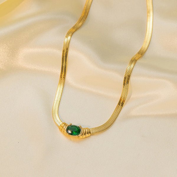 Gold Plated Stainless Steel Anti Tarnish Stone Studded Snake Chain Pendant - Aurvi