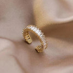 Gold Plated Stainless Steel Anti Tarnish White Adjustable Finger Ring For Women - Aurvi