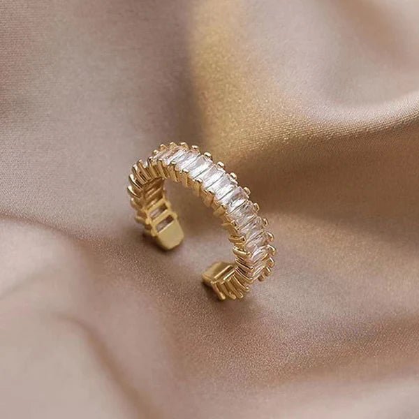 Gold Plated Stainless Steel Anti Tarnish White Adjustable Finger Ring For Women - Aurvi