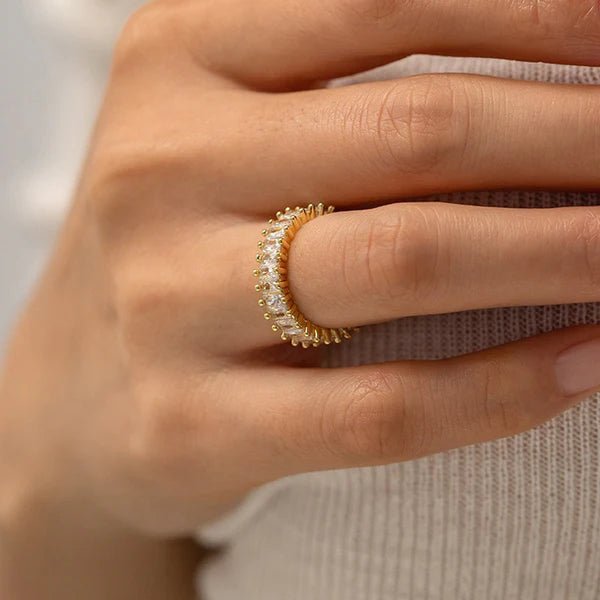 Gold Plated Stainless Steel Anti Tarnish White Adjustable Finger Ring For Women - Aurvi
