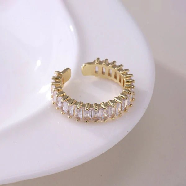 Gold Plated Stainless Steel Anti Tarnish White Adjustable Finger Ring For Women - Aurvi