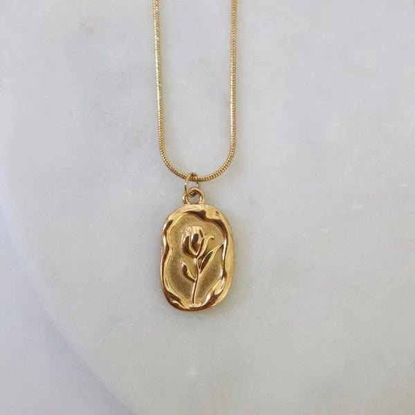 Gold Plated White Anti Tarnish Rose Themed Pendant - Aurvi