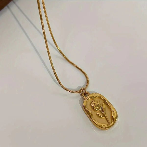 Gold Plated White Anti Tarnish Rose Themed Pendant - Aurvi