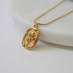 Gold Plated White Anti Tarnish Rose Themed Pendant - Aurvi