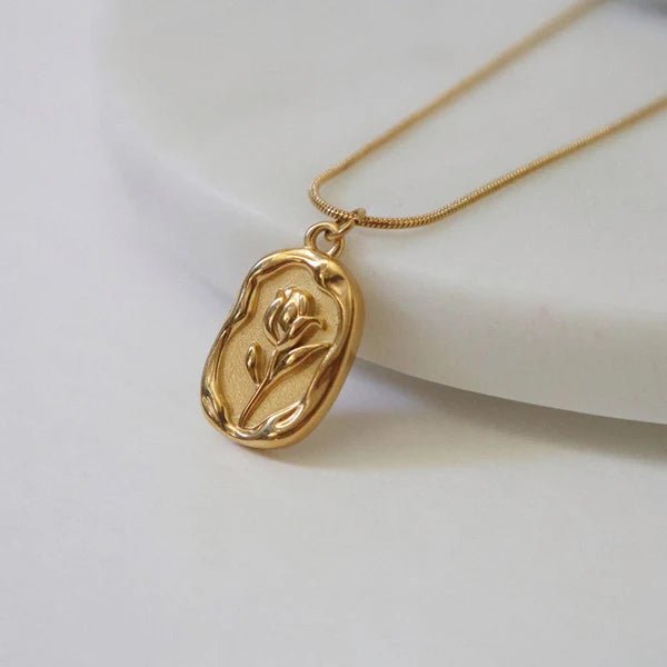 Gold Plated White Anti Tarnish Rose Themed Pendant - Aurvi