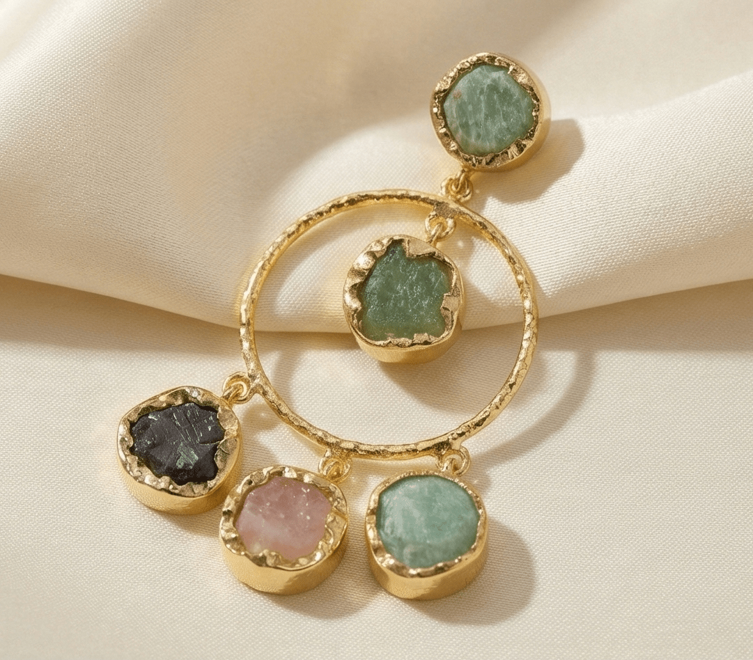 Manira Aventurine Halo Earrings - Aurvi