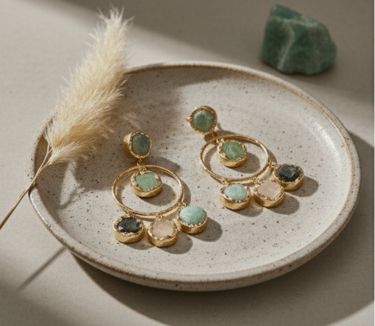 Manira Aventurine Halo Earrings - Aurvi
