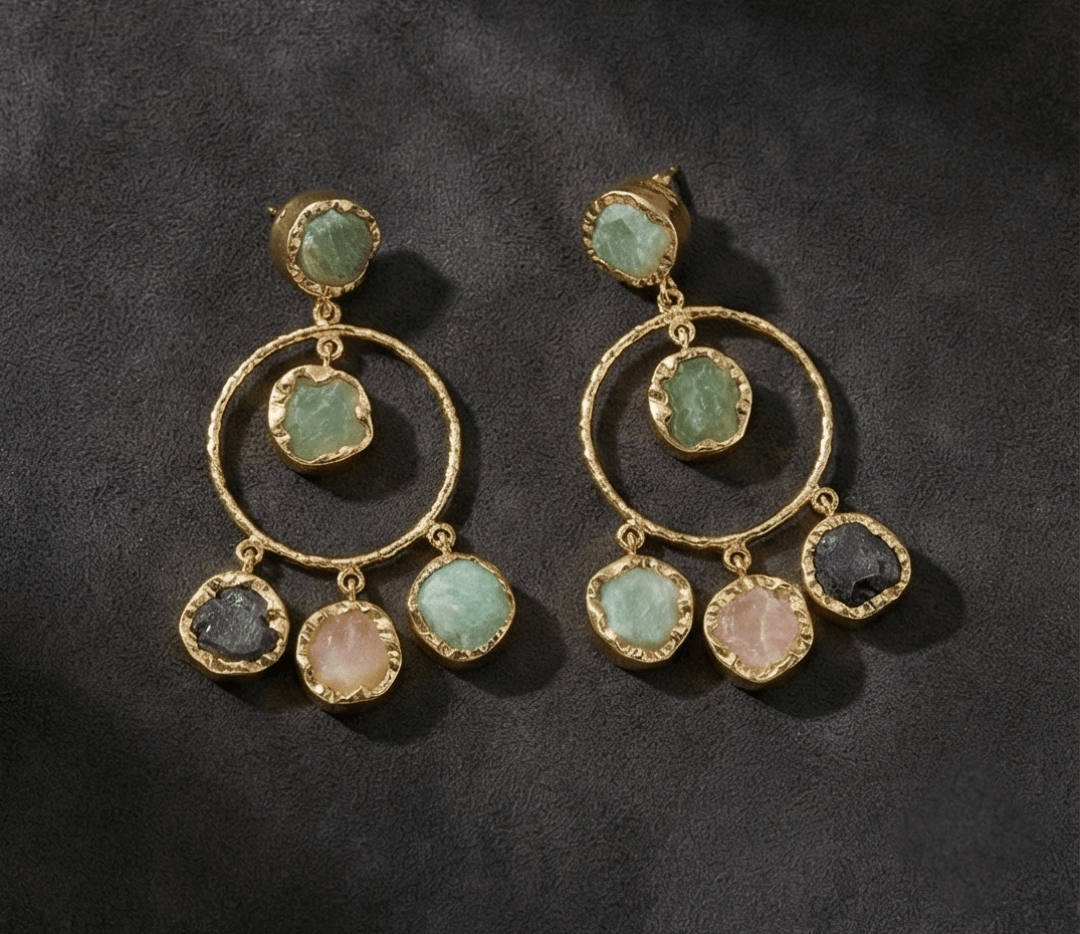 Manira Aventurine Halo Earrings - Aurvi