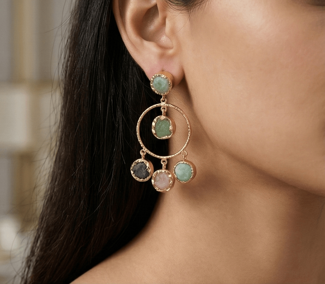 Manira Aventurine Halo Earrings - Aurvi