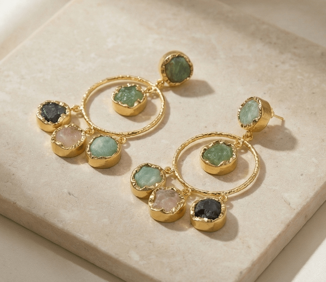 Manira Aventurine Halo Earrings - Aurvi