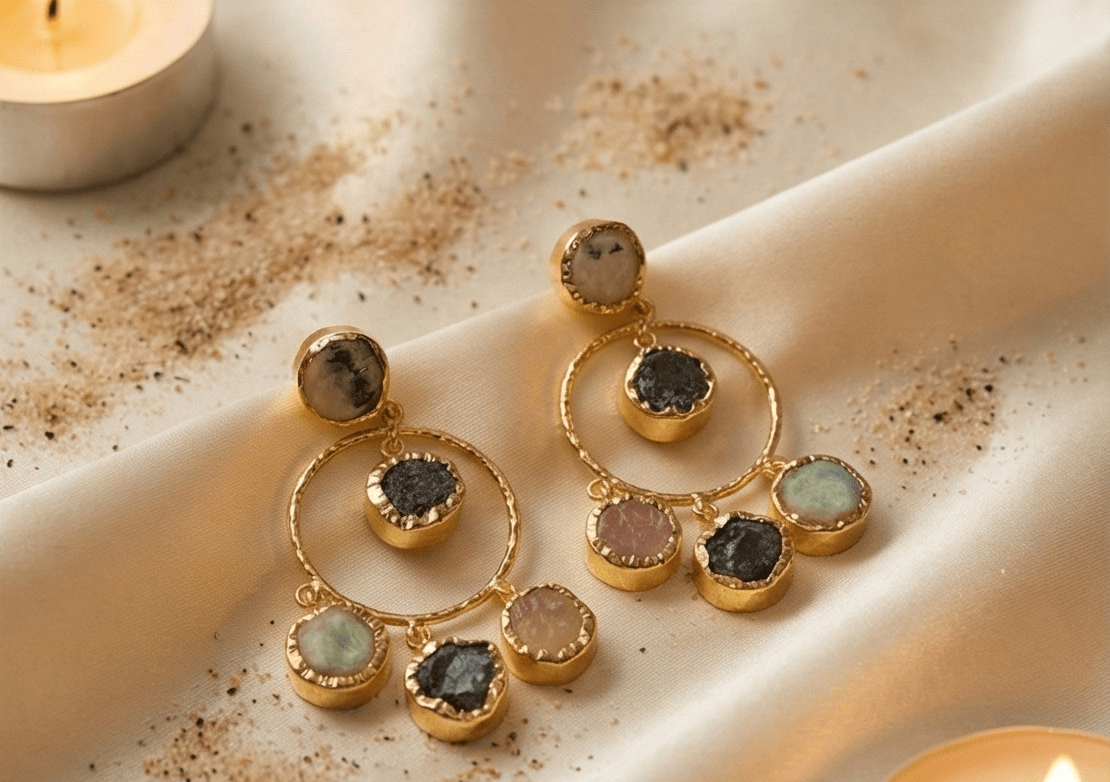 Manira Moonstone Halo Earrings - Aurvi