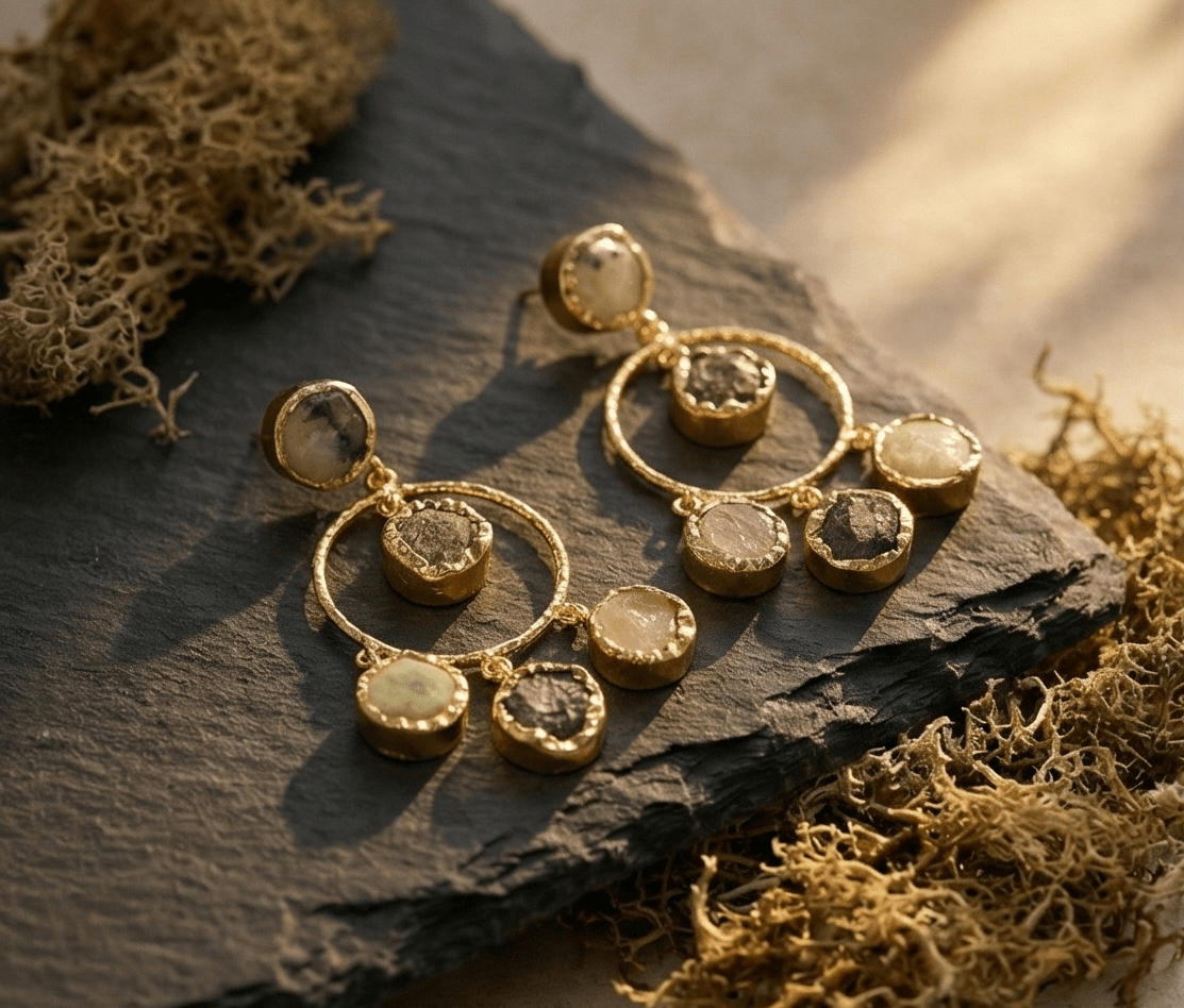 Manira Moonstone Halo Earrings - Aurvi