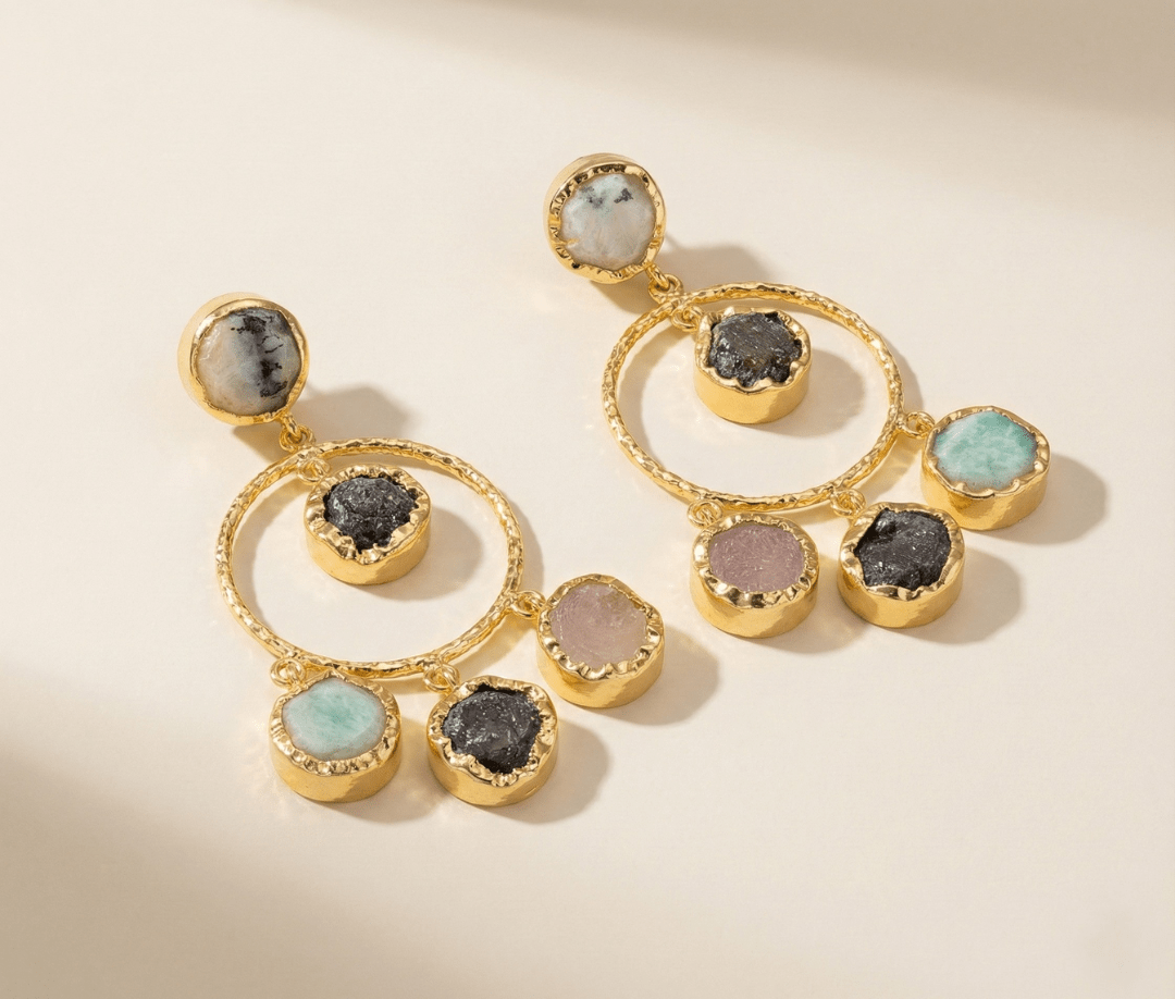 Manira Moonstone Halo Earrings - Aurvi