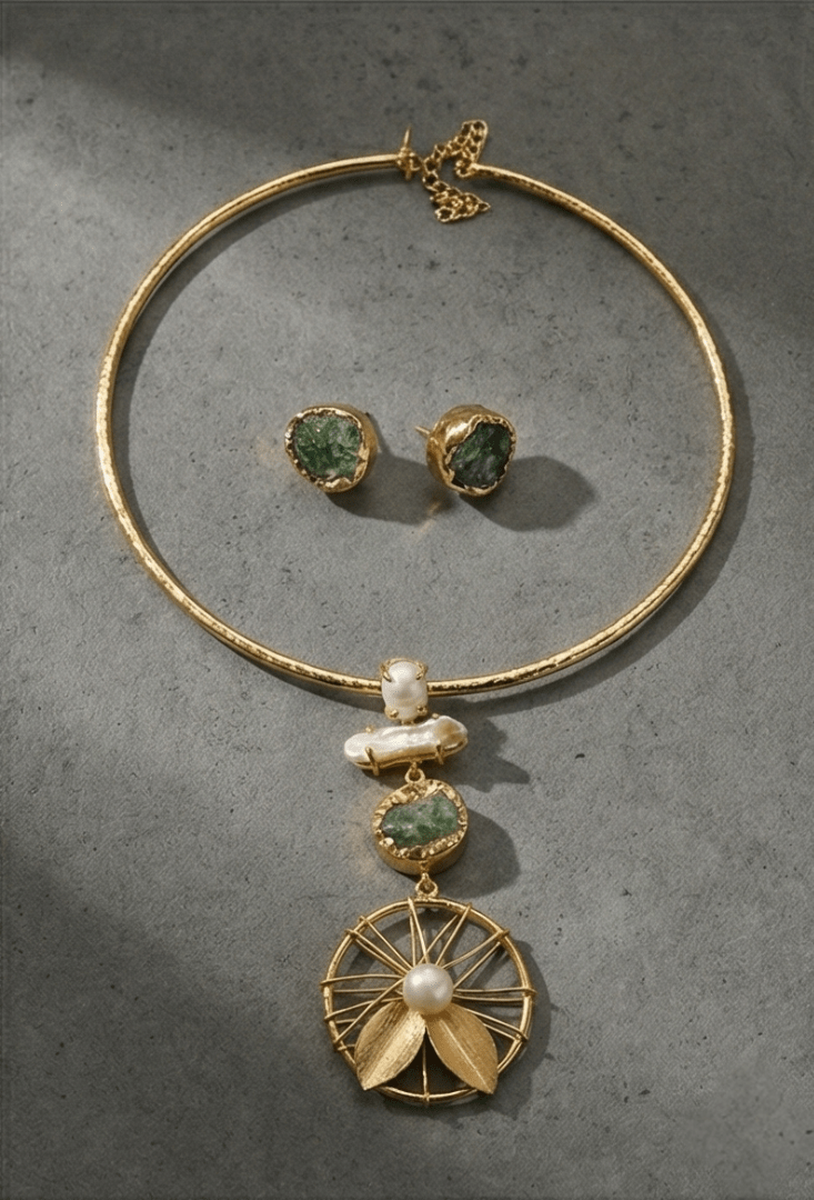 Mriga Carnelian Flowline Choker Set - Aurvi