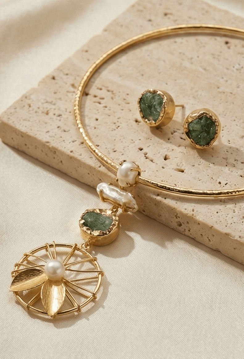 Mriga Carnelian Flowline Choker Set - Aurvi