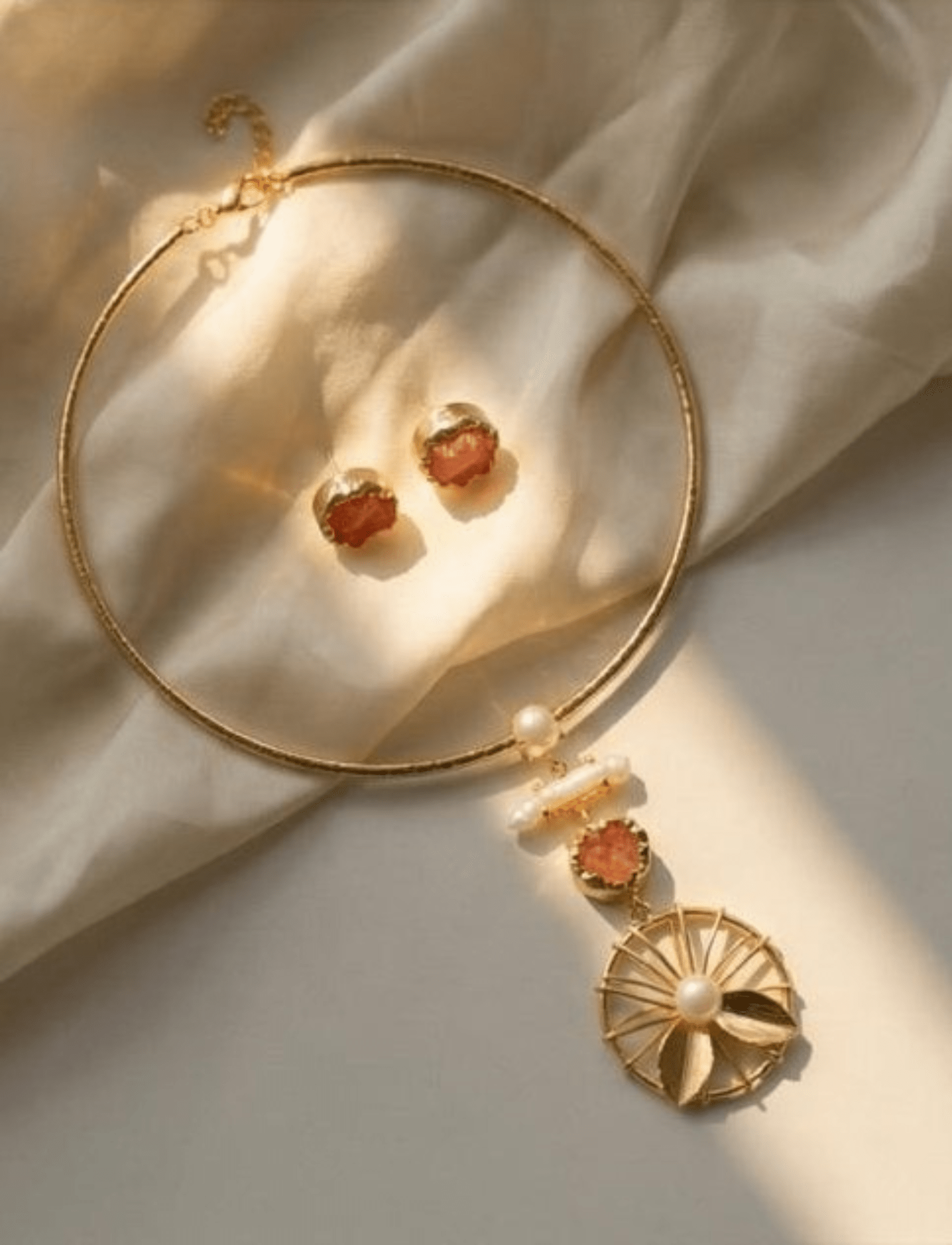 Ruhira Carnelian Flowline Choker Set - Aurvi