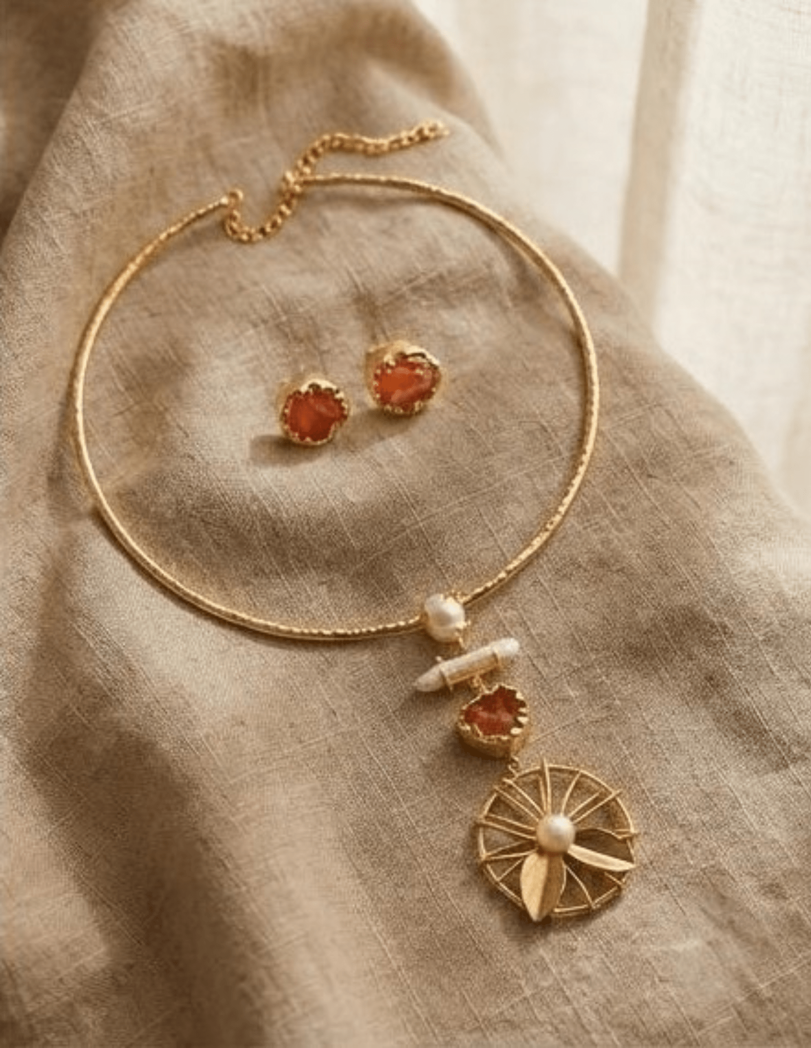 Ruhira Carnelian Flowline Choker Set - Aurvi