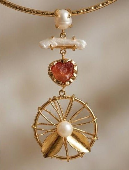 Ruhira Carnelian Flowline Choker Set - Aurvi