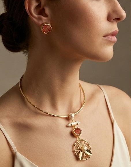 Ruhira Carnelian Flowline Choker Set - Aurvi