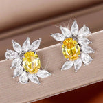 Silver Plated American Diamond Studded Anti Tarnish Yellow Crushed Ice Cut Stud Earrings - Aurvi