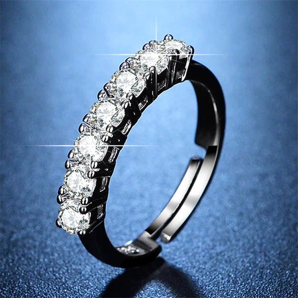 Silver Plated American Diamond Studded Contemporary Anti Tarnish Adjustable Round Finger Ring - Aurvi