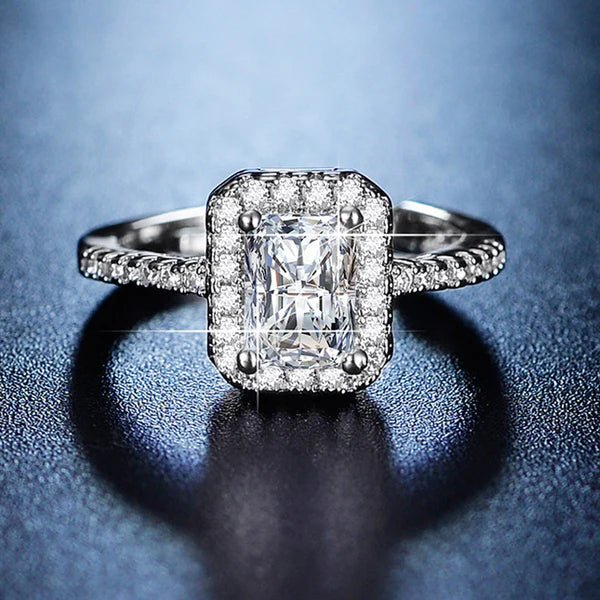 Silver Plated American Diamond Studded Rectangular Anti Tarnish Adjustable Finger Ring - Aurvi