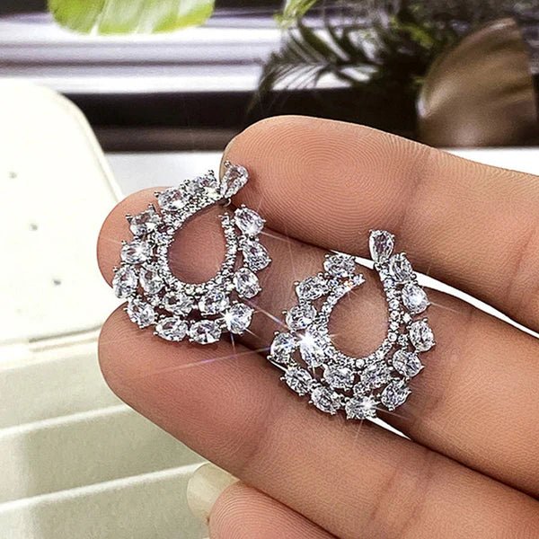 Silver Plated Anti Tarnish American Diamond Studded Contemporary Teardrop Earrings - Aurvi