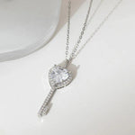 Silver Plated Anti Tarnish American Diamond Studded Heart Key Pendant - Aurvi