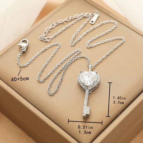 Silver Plated Anti Tarnish American Diamond Studded Heart Key Pendant - Aurvi