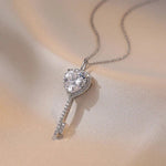 Silver Plated Anti Tarnish American Diamond Studded Heart Key Pendant - Aurvi