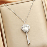 Silver Plated Anti Tarnish American Diamond Studded Heart Key Pendant - Aurvi