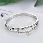 Silver Plated Roman Numbers Engraved Stone Studded Korean Bracelet - Aurvi