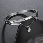 Silver Plated Roman Numbers Engraved Stone Studded Korean Bracelet - Aurvi