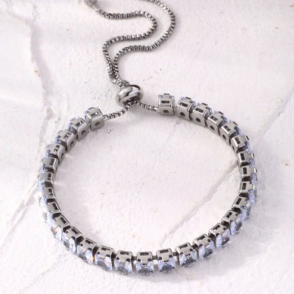 Silver Plated Square Cut Cubic Zirconia White Matrix Anti Tarnish Tennis Bracelet - Aurvi