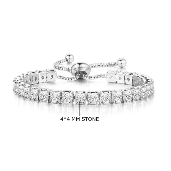 Silver Plated Square Cut Cubic Zirconia White Matrix Anti Tarnish Tennis Bracelet - Aurvi