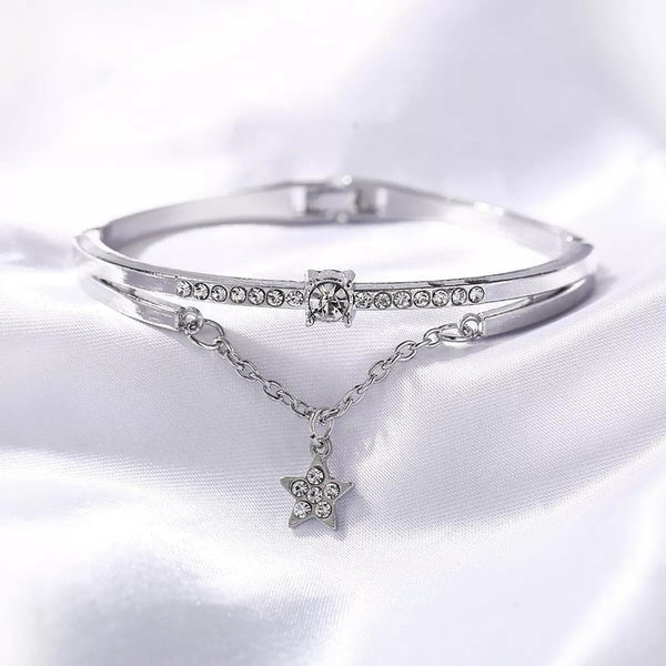 Silver Plated Star inspired Stone Studded Korean Bracelet - Aurvi