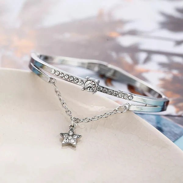 Silver Plated Star inspired Stone Studded Korean Bracelet - Aurvi