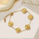 Stainless Steel Gold Plated Golden Anti Tarnish Clover Bracelet - Aurvi