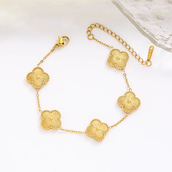 Stainless Steel Gold Plated Golden Anti Tarnish Clover Bracelet - Aurvi