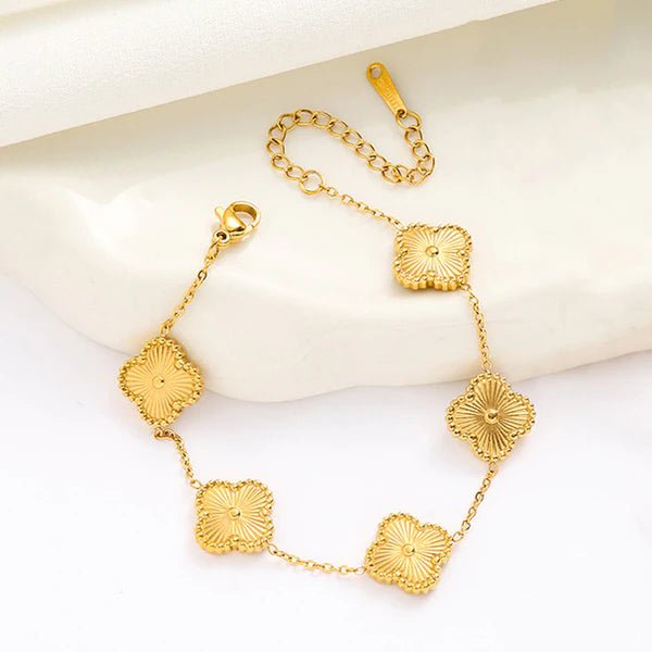 Stainless Steel Gold Plated Golden Anti Tarnish Clover Bracelet - Aurvi