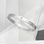Stainless Steel Silver - Plated Floral American Diamond Studded Bangle - Style Anti - Tarnish Bracelet - Aurvi