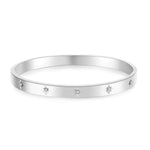 Stainless Steel Silver - Plated Floral American Diamond Studded Bangle - Style Anti - Tarnish Bracelet - Aurvi