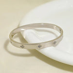 Stainless Steel Silver - Plated Floral American Diamond Studded Bangle - Style Anti - Tarnish Bracelet - Aurvi