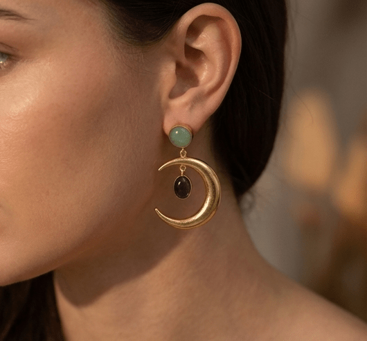 Viona Aventurine Moon Danglers - Aurvi