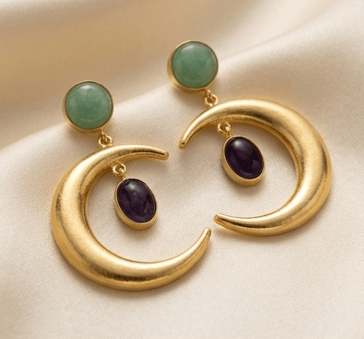 Viona Aventurine Moon Danglers - Aurvi