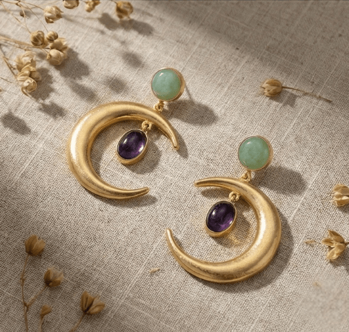 Viona Aventurine Moon Danglers - Aurvi