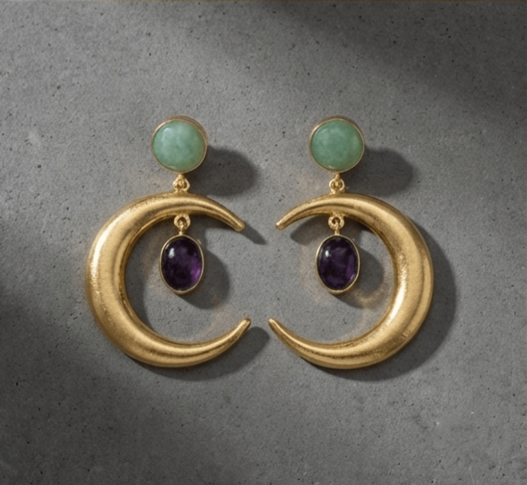 Viona Aventurine Moon Danglers - Aurvi