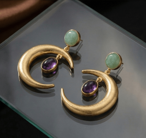 Viona Aventurine Moon Danglers - Aurvi